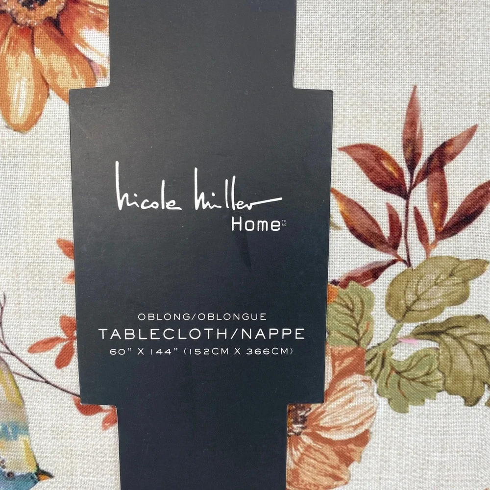 Nicole Miller Tablecloth 60x144 Cream Floral Bird Oblong Autumn Fall Harvest